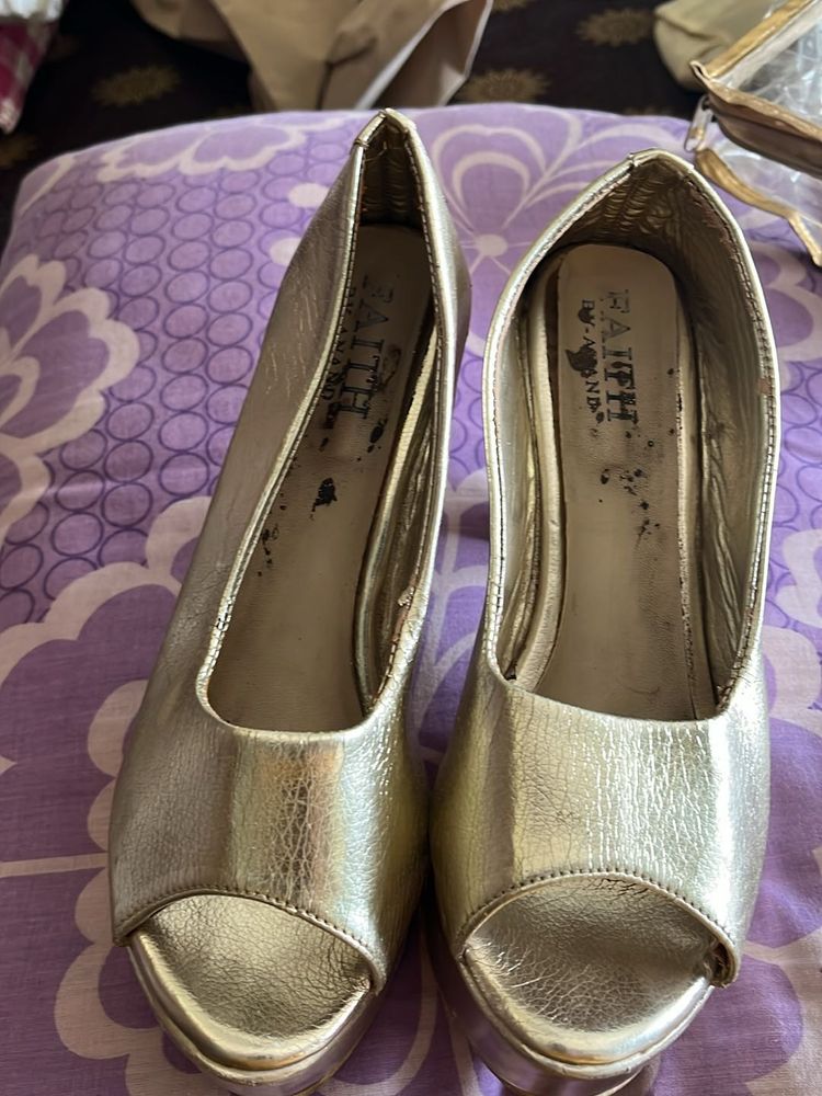 Gold Peep-Toe Heels