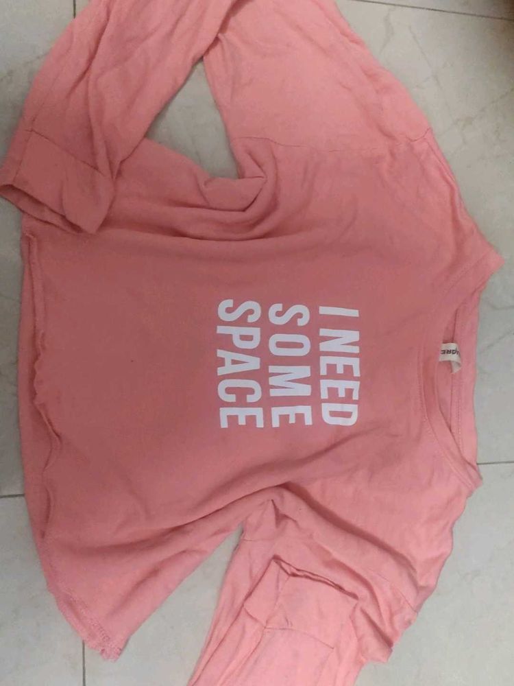 Pink &#34;I Need Space&#34; Cropped Sweatshirt