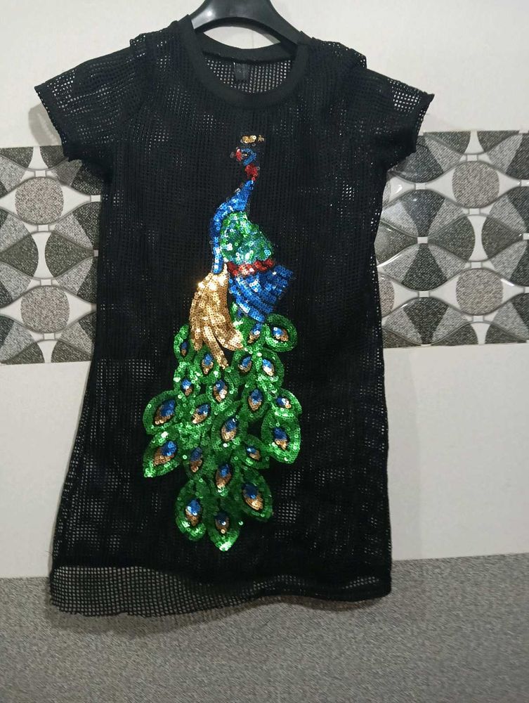 Black Peacock Sequin Dress
