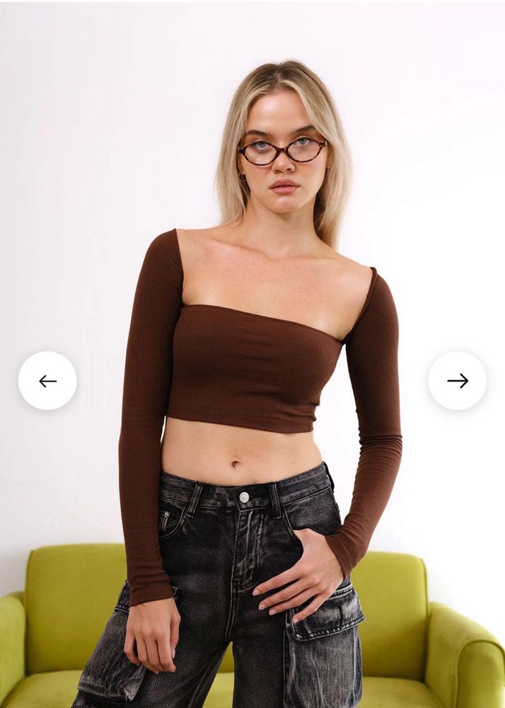 Brown Long Sleeve Crop Top