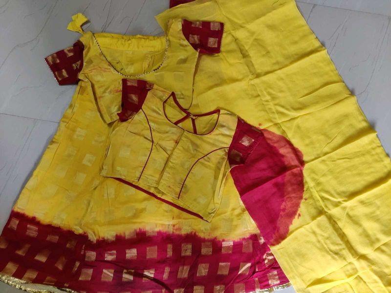 Yellow Checked Lehenga Choli