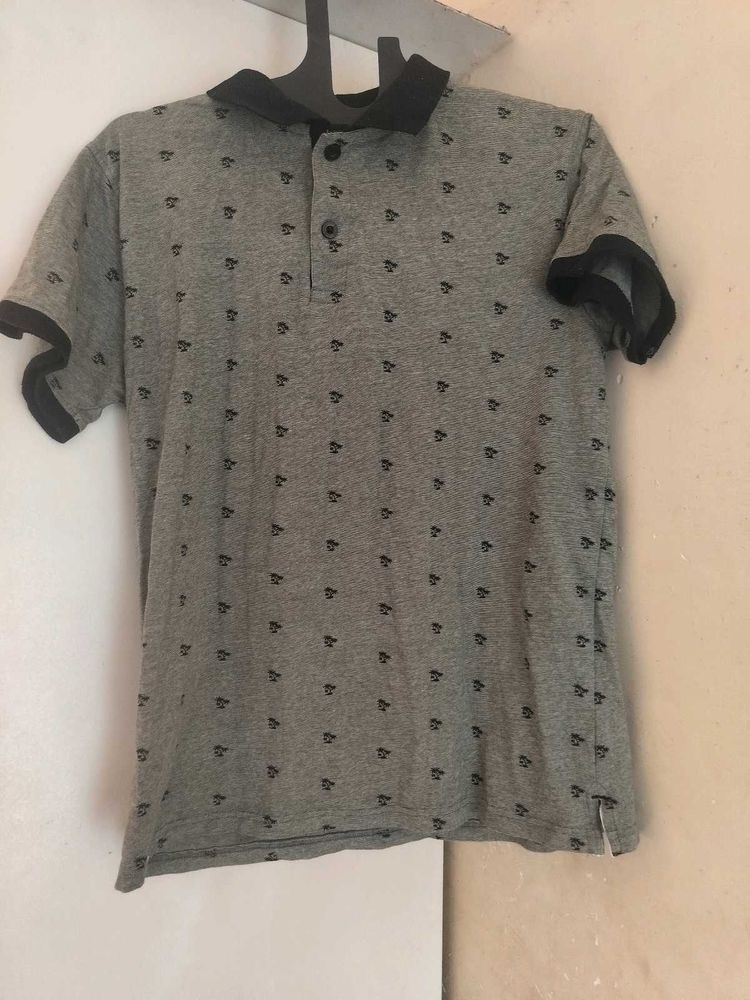 Gray Patterned Polo Shirt