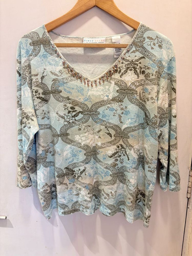 Vintage Print V-Neck Top