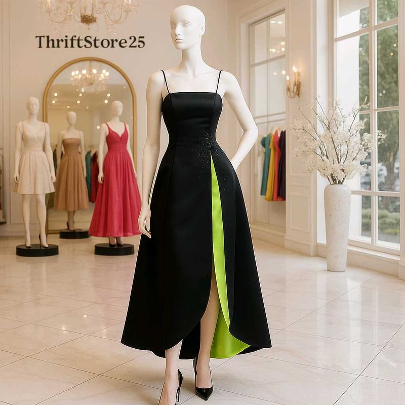 Elegant Black &amp; Neon Green Dress