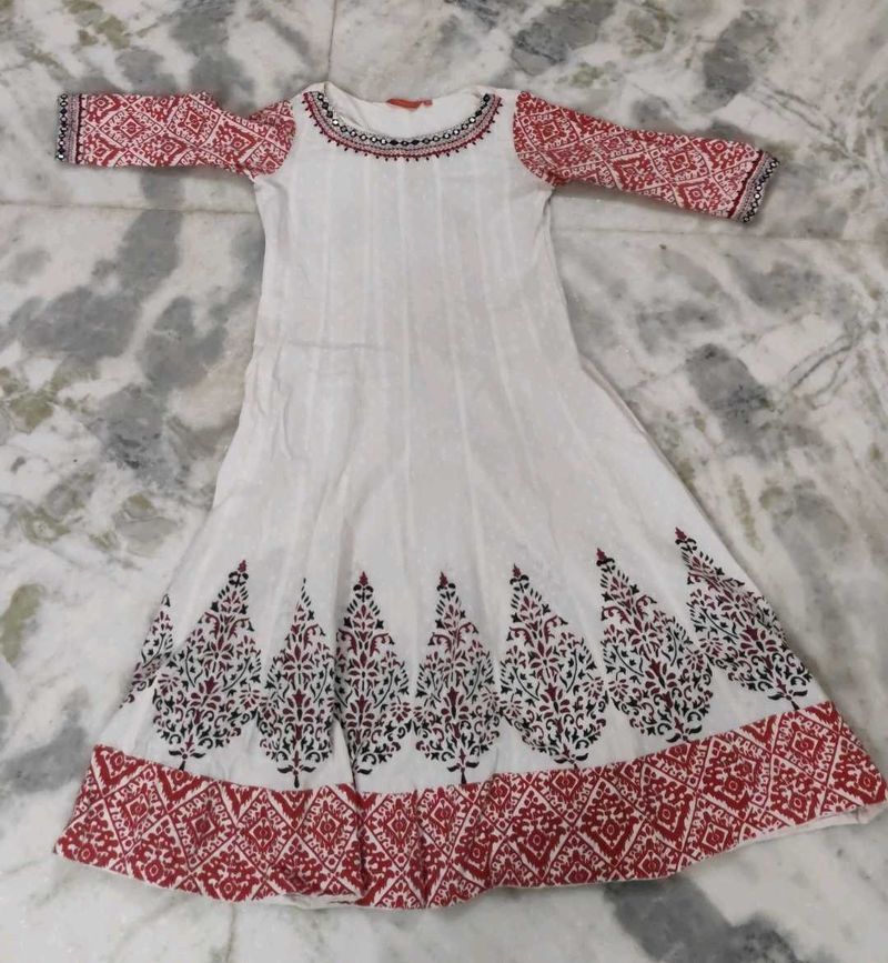 Elegant White &amp; Red Printed Kurta