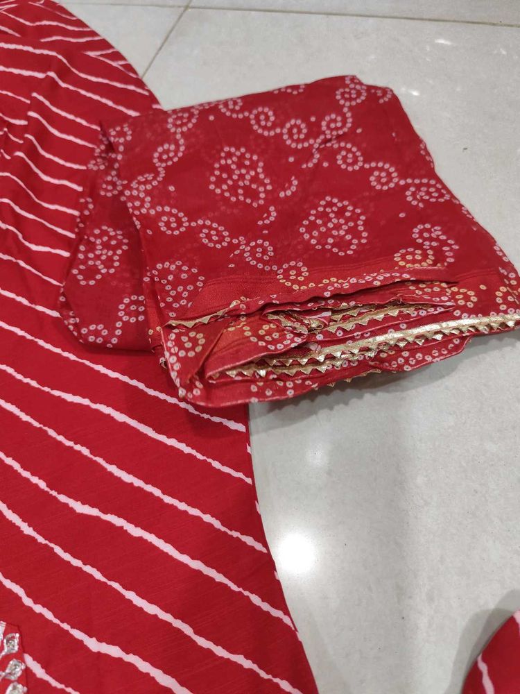 Red Bandhani Kurta Set