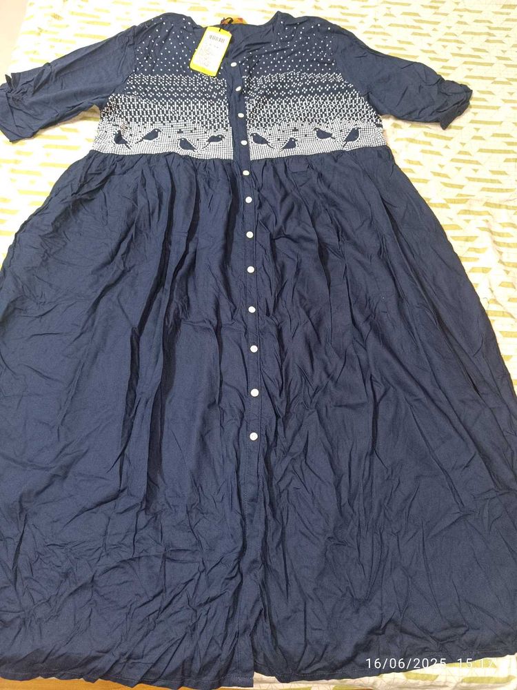 New Unused Xxl Bird Print Navy Dress