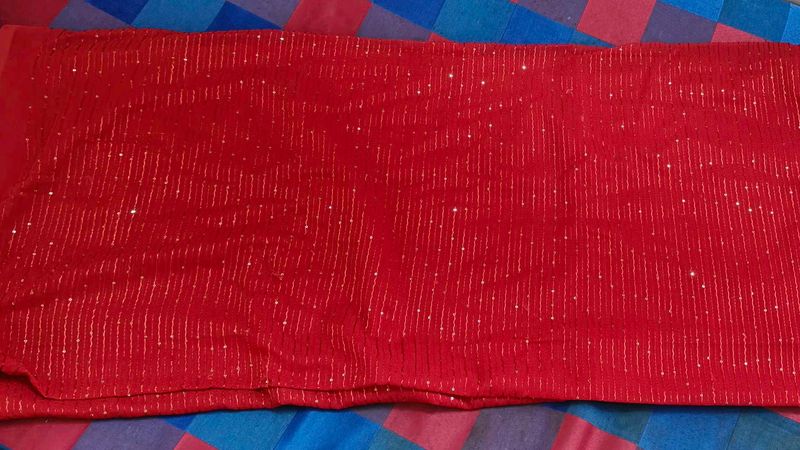 Red Glitter Saree Georgette Material Blouse Piece