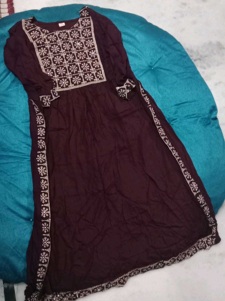 Embroidered Brown Kurti Dress
