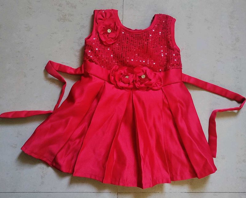 Baby Girl Red Party Dress And Cute Booties