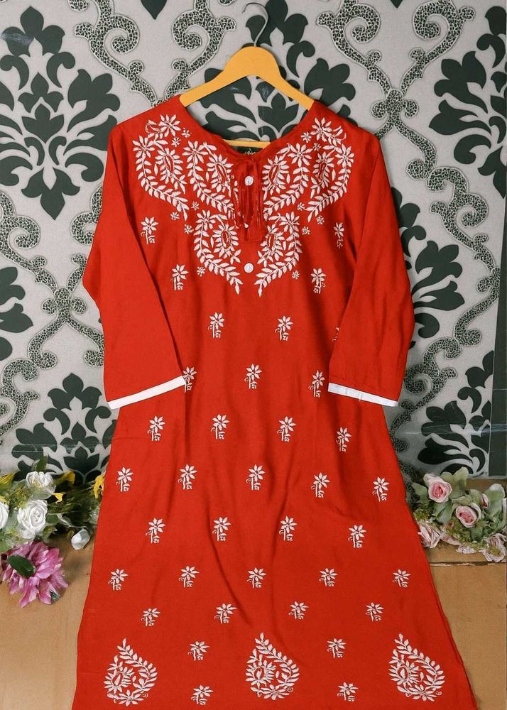 Red Embroidered Kurta