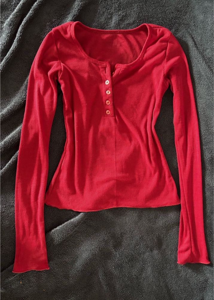 Y2k Henley Burgundy Long Top