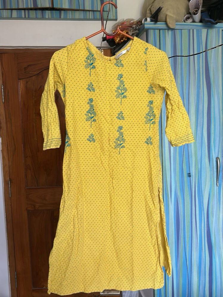 Yellow Embroidered Kurti