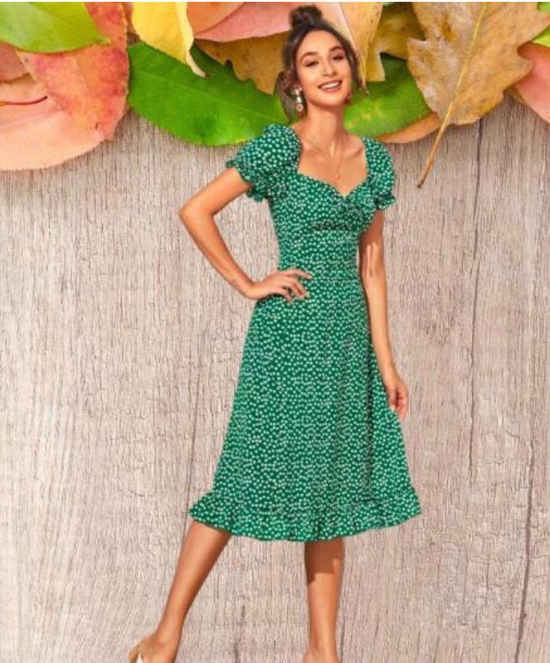 Green Dotted Midi Dress
