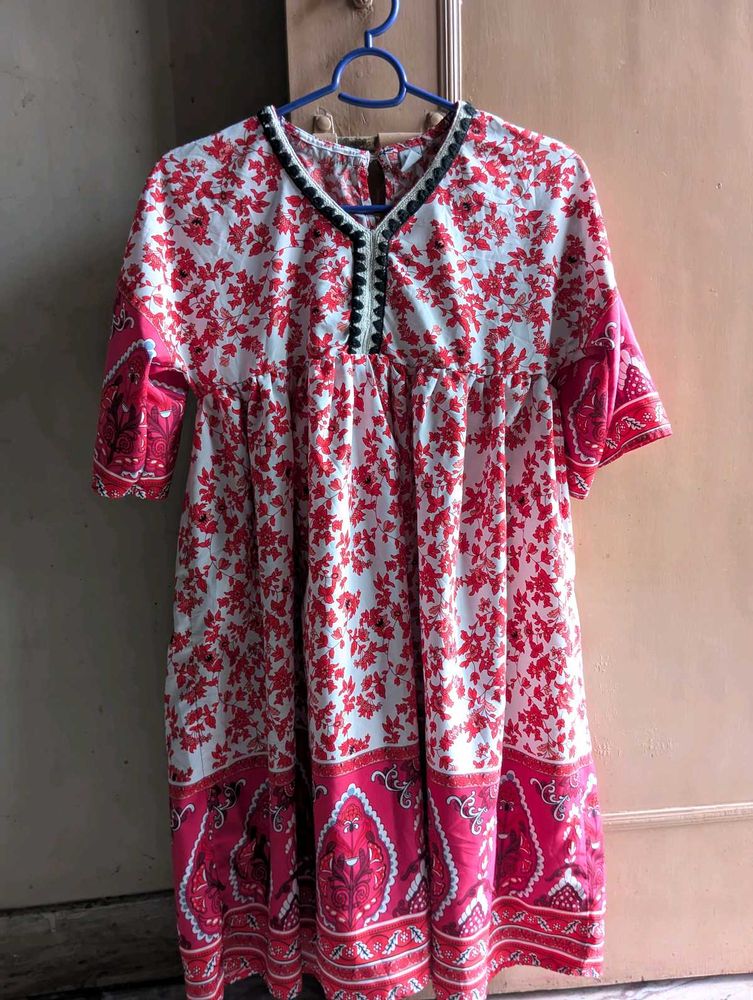 Red &amp; White Floral Print Dress