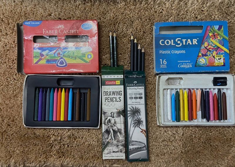Combo Of 6- Crayons, Pencils &amp; clay