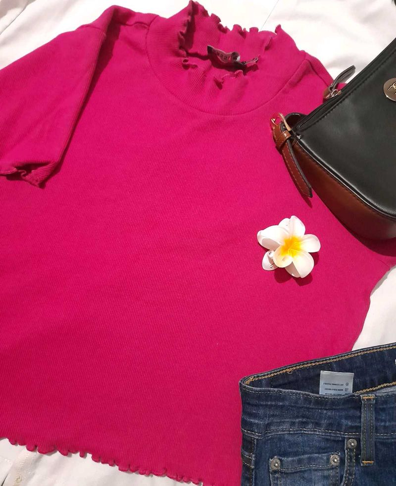 Pink Ruffle Crop Top