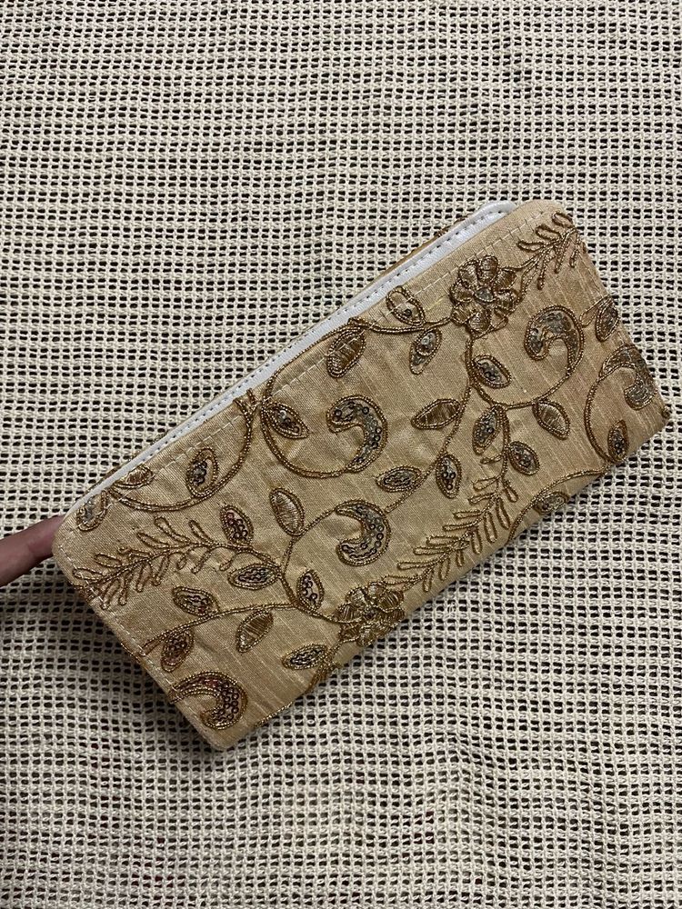 Embroidered Gold Clutch