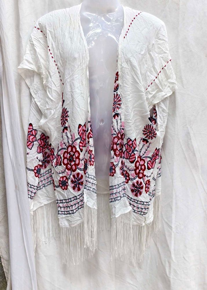 242011. Floral Embroidered White Shrug
