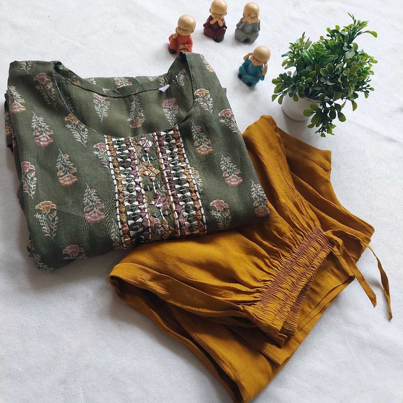 Green Floral Print Kurta Set