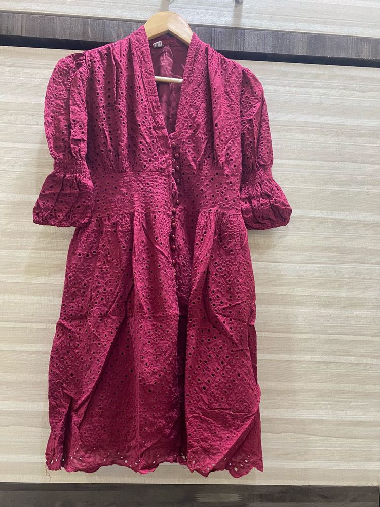 Maroon Eyelet Dress