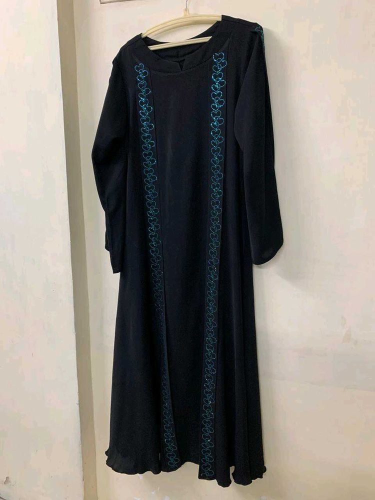 Black Burqa With Blue stones