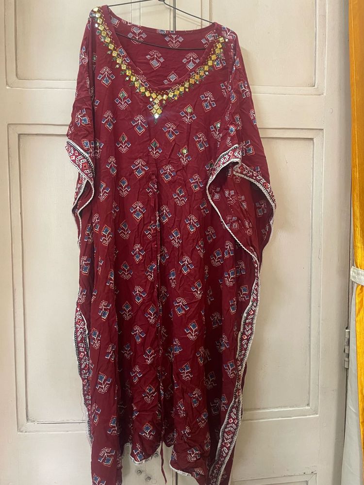 RED BANDHEJ KAFTAN KURTI