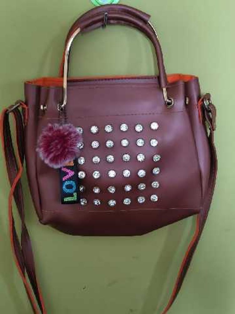 Brown Embellished Handbag