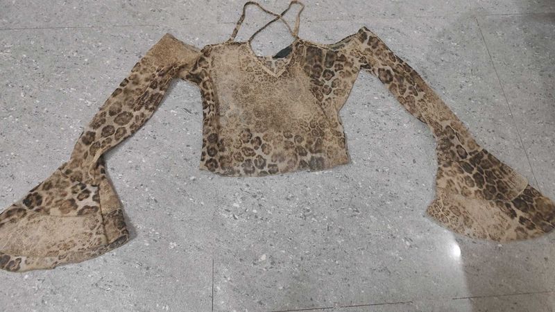 Leopard Printed Sheer Y2k Top