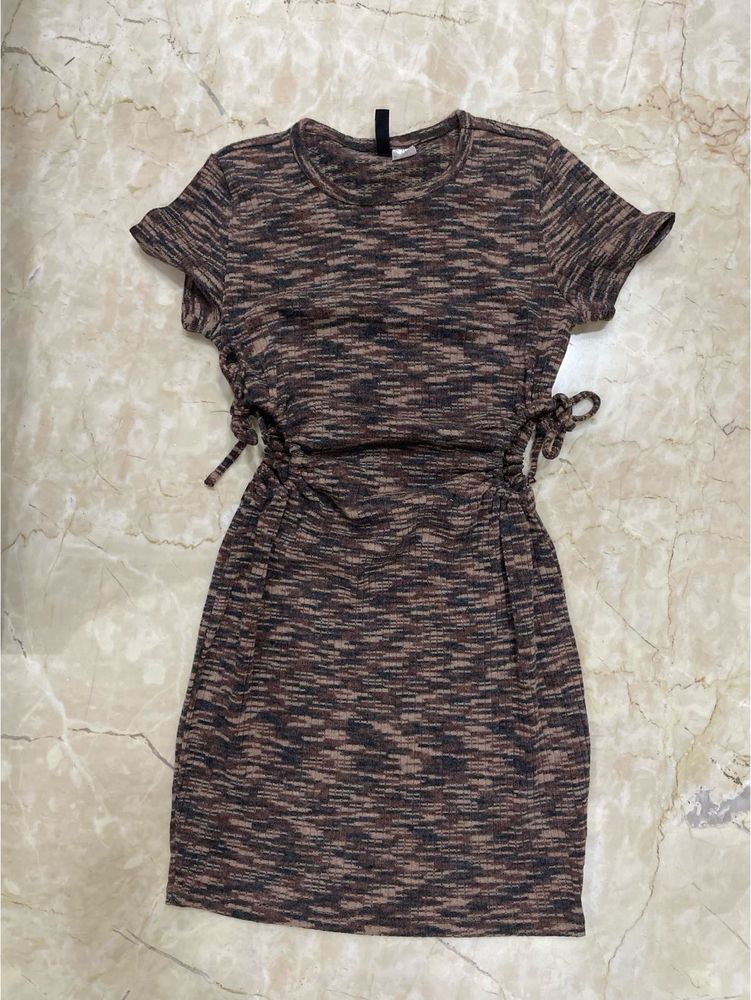 Brown Patterned Mini Dress
