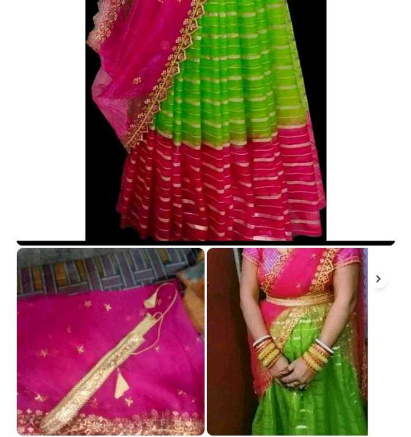 Pink &amp; Green Lehanga Fully Stitched
