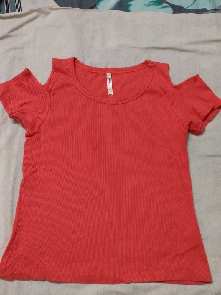 Coral Cold Shoulder Top