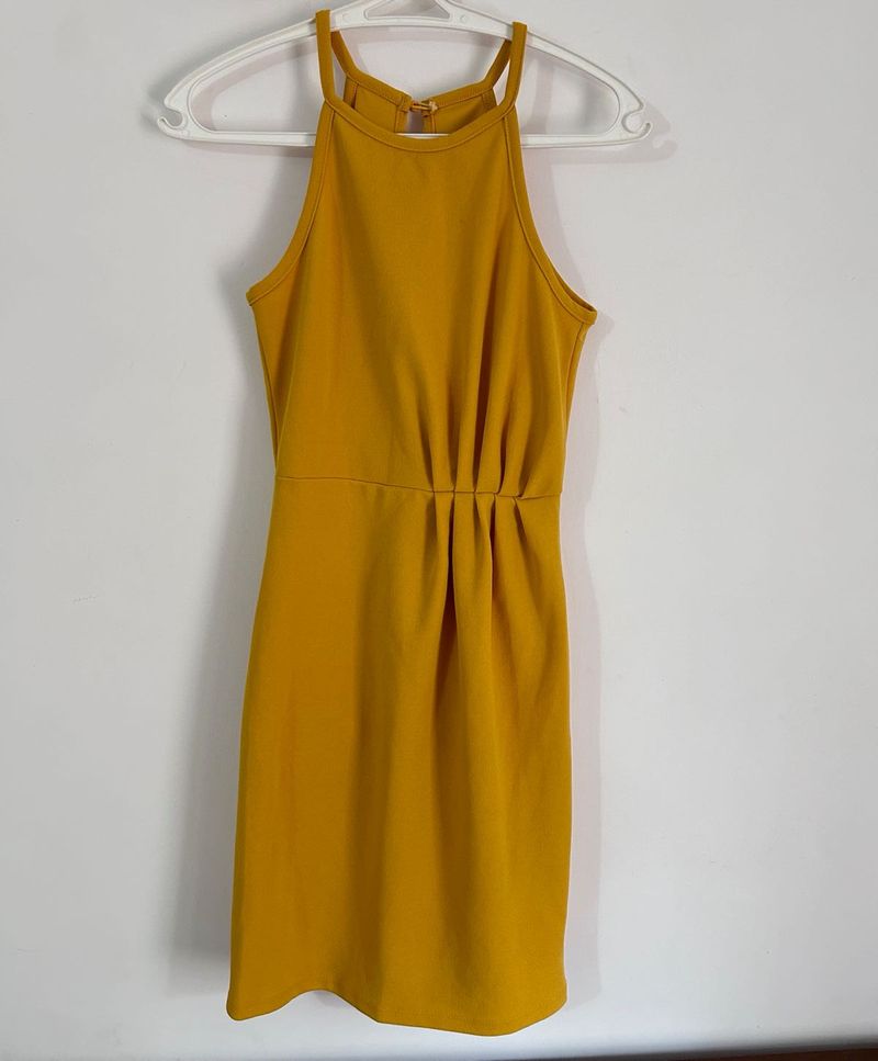 Mustard Yellow Mini Dress With Open Back