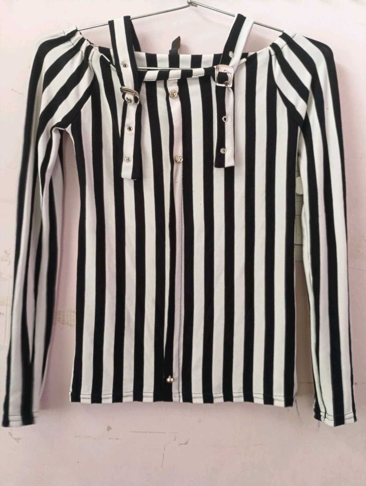 White And Black Striped Top.