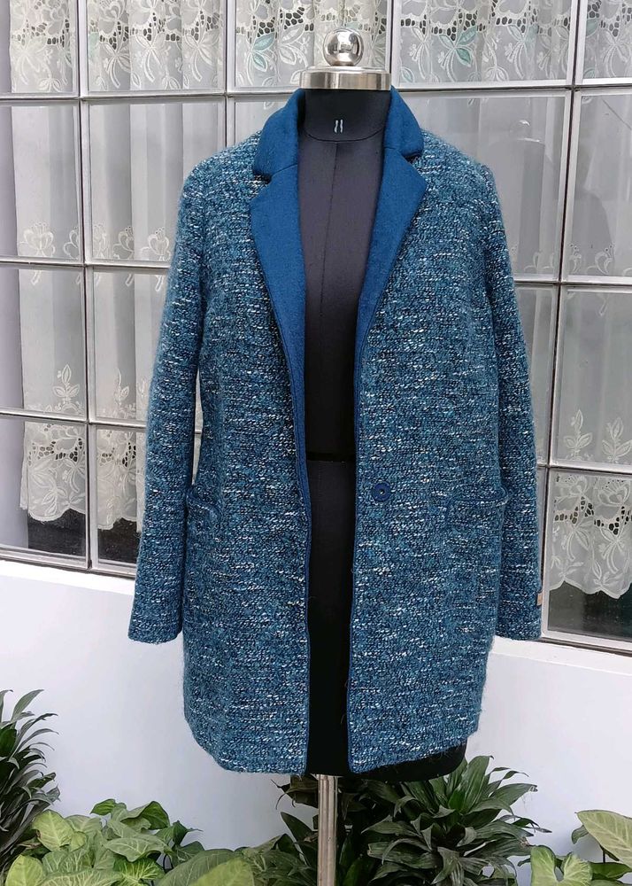 Elegant Blue Tweed Coat