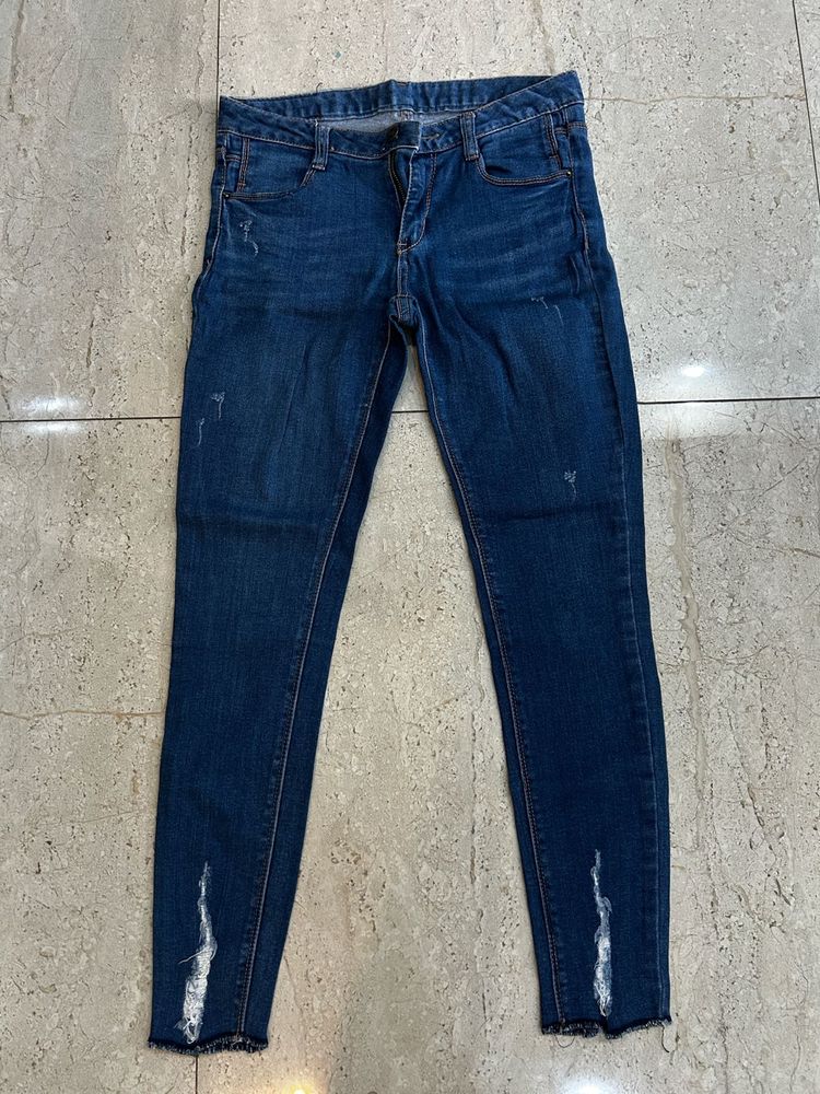 Dark Wash Distressed Skinny Jeans