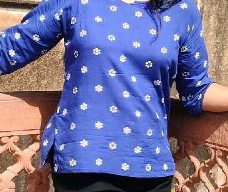 Blue Floral Short Kurti