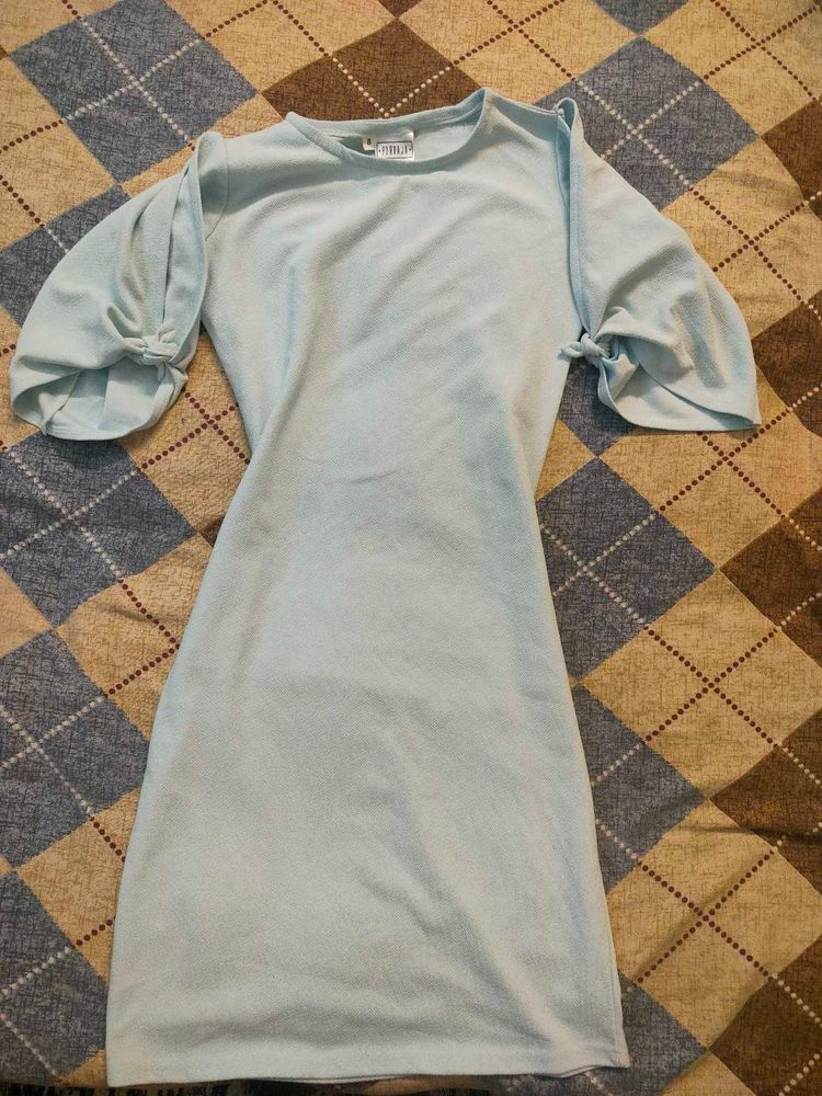 Light Blue Mini Dress with Tie Sleeves