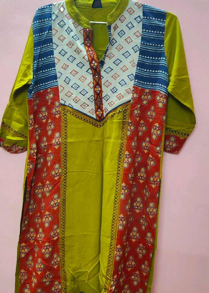 Light Florescent Green Pure Rayon Kurta