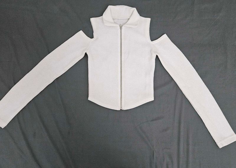 Stylish White Cut-Out Sleeve Top