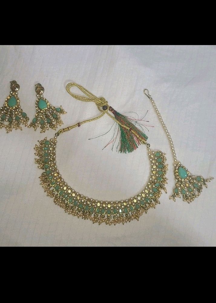 Combo Of Pearl Jewellery Set And Green Studded Se