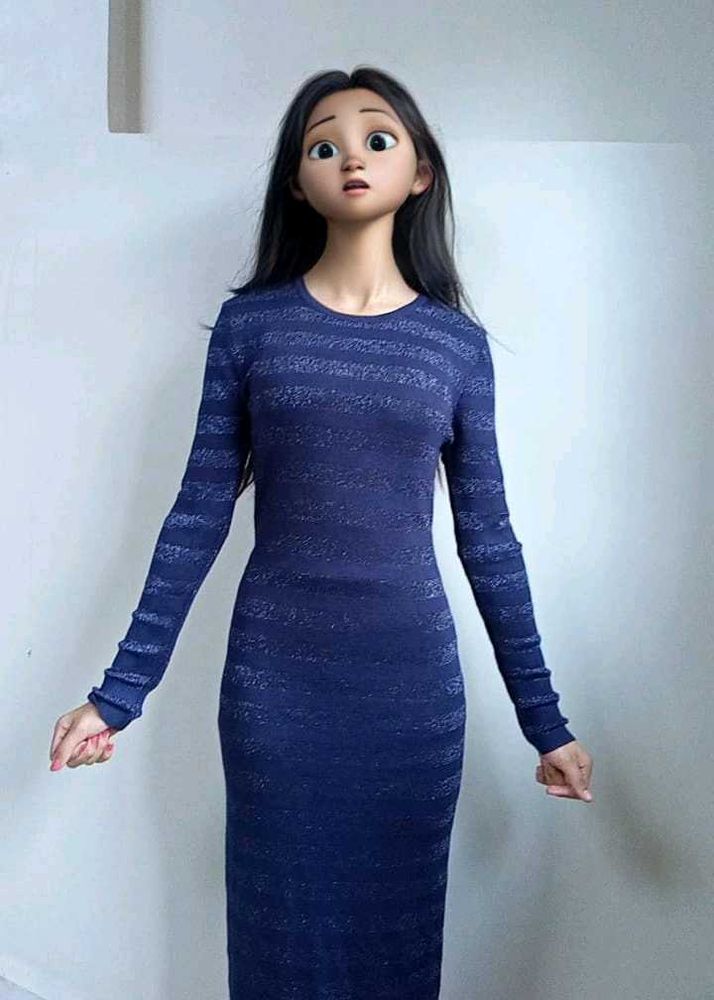 Navy Knit Midi Dress