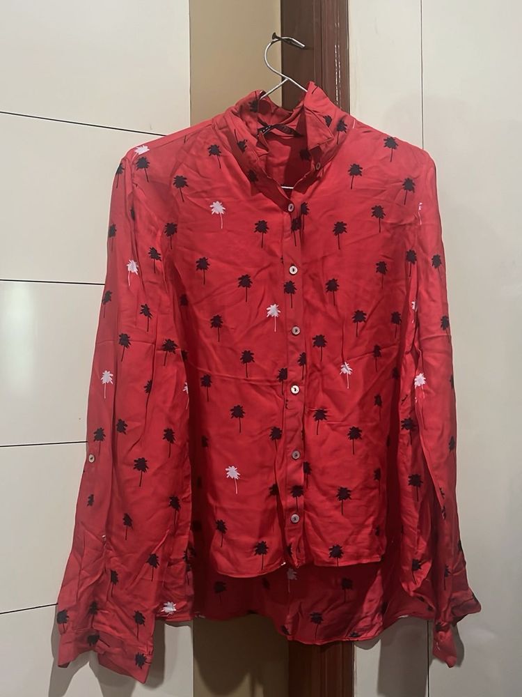 Zara Printed Red Shirt
