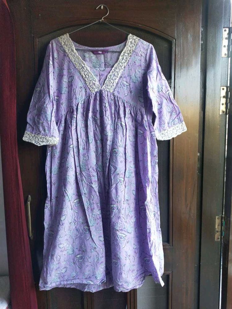 Lavender Floral Dress with Lace Detail