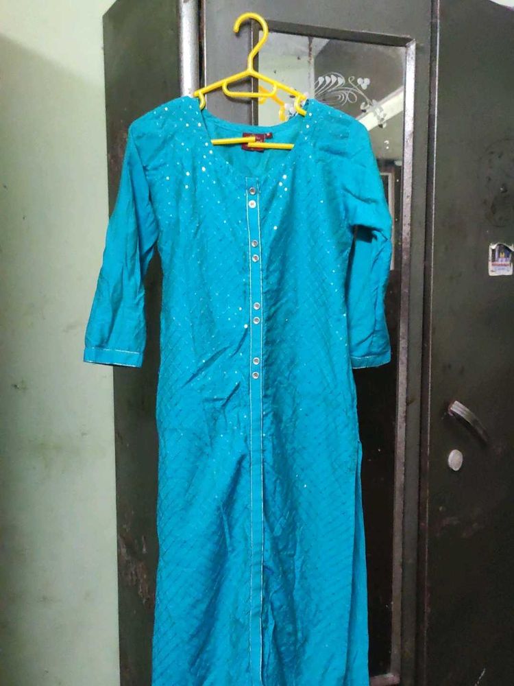 Teal Embellished Kurta Dual Colour Kurt