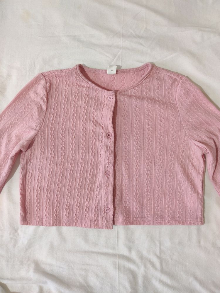 Pink Crop Cardigan