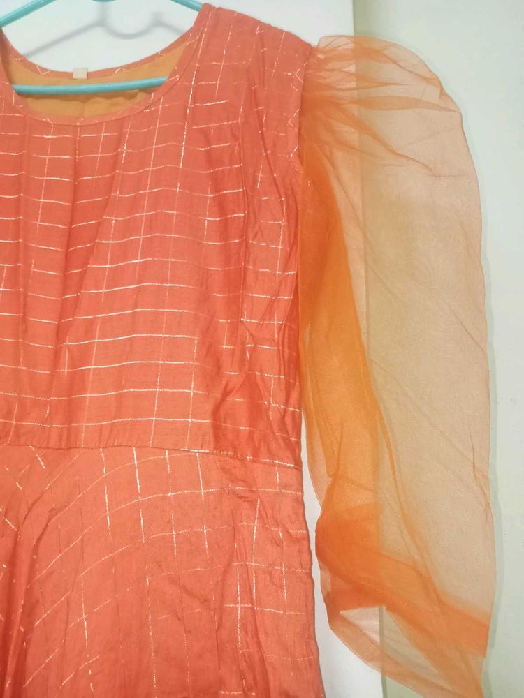 Orange Puff Sleeve Dress