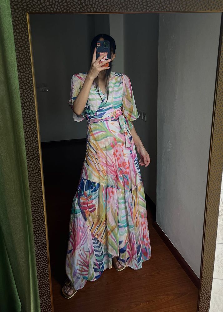 Hope &amp; Ivy Leah Flutter Sleeve Maxi Wrap Dress