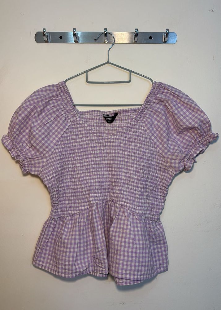 Lilac Gingham Peplum Top
