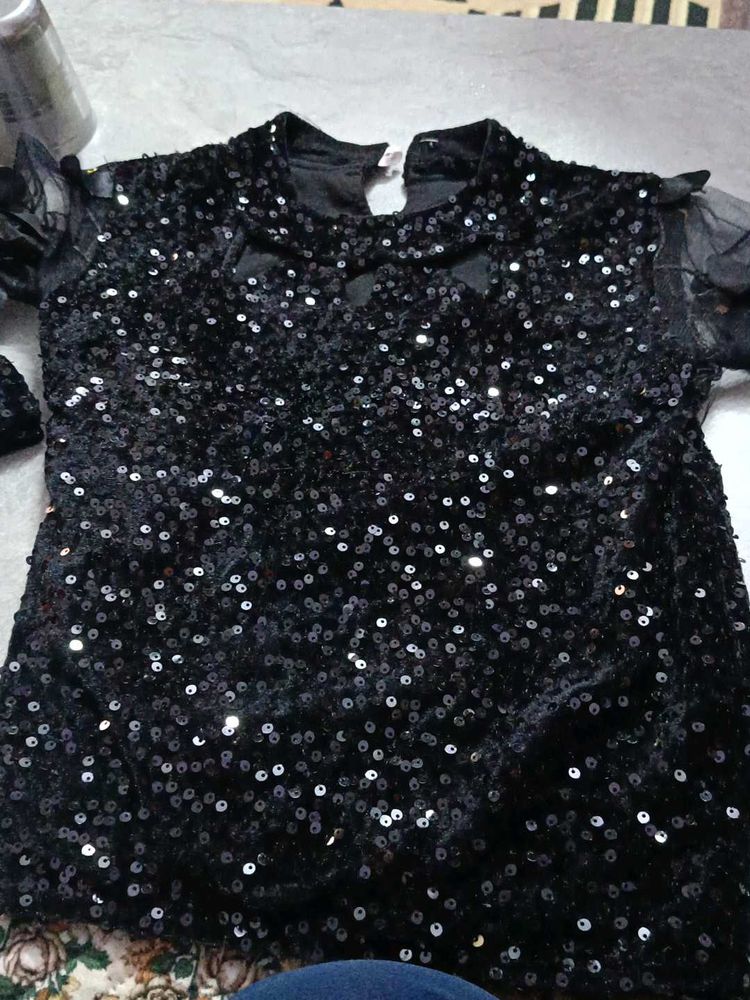 Sequined Black Top